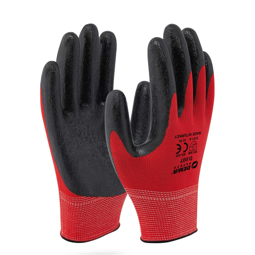 DMR NİTRİL KAPLI POLYESTER ELDİVEN KIRMIZI-SİYAH NO:10